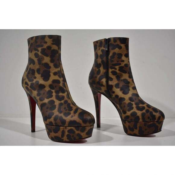 Christian Louboutin Bianca Booty 120 Leopard Brown Platform Ankle Heel Boot 39 - Picture 4 of 12